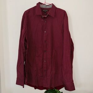 Michael Kors Button Down Long Sleeve Shirt Xl Tall Maroon Red Dots